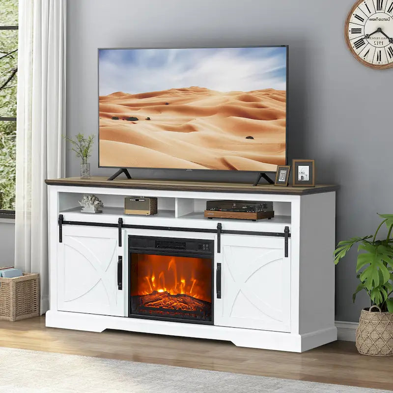 Meuble TV de 68 pouces avec insert de cheminée électrique de 23 pouces