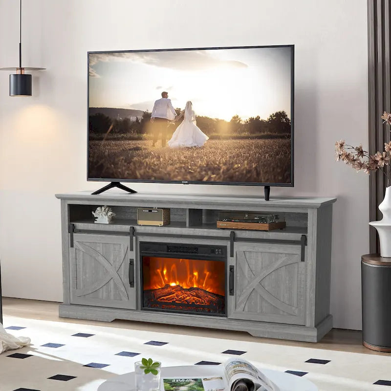 Meuble TV de 68 pouces avec insert de cheminée électrique de 23 pouces