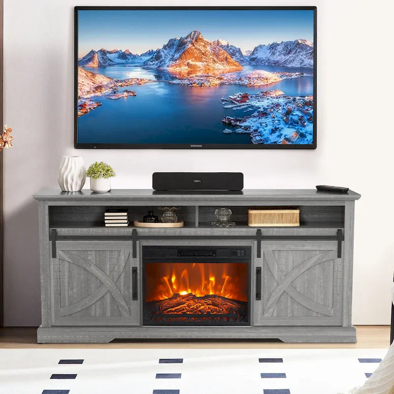 Meuble TV de 68 pouces avec insert de cheminée électrique de 23 pouces