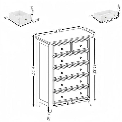 Commode à 6 tiroirs avec poignées métalliques
