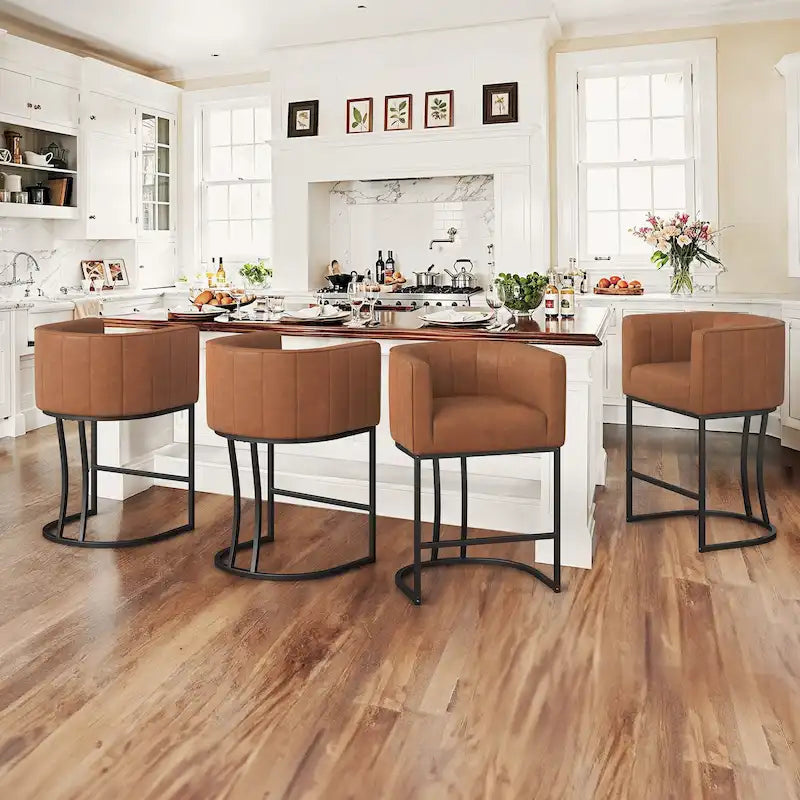 Lot de 4 tabourets de bar modernes de 66 cm avec dossier bas et cadre en métal, hauteur comptoir