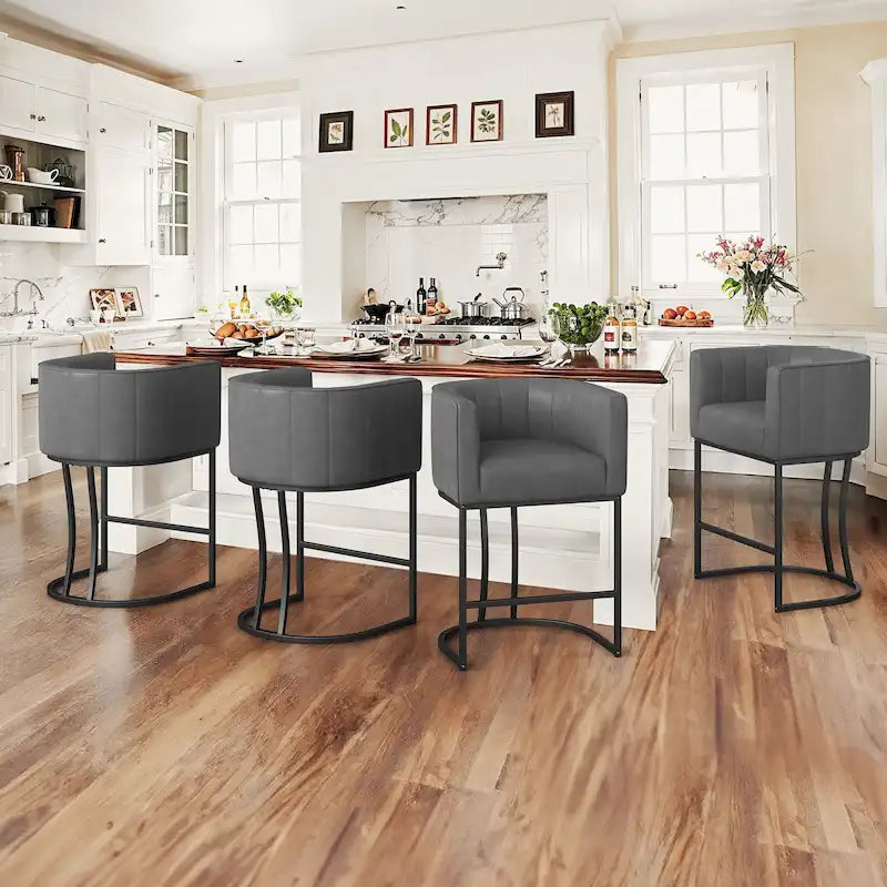 Lot de 4 tabourets de bar modernes de 66 cm avec dossier bas et cadre en métal, hauteur comptoir