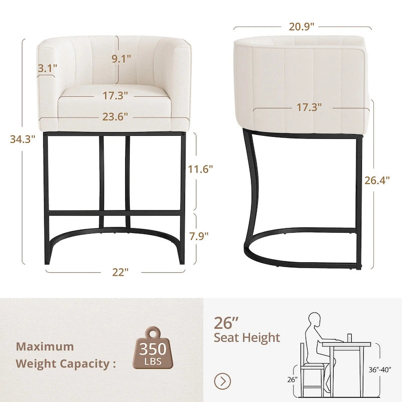 Lot de 4 tabourets de bar modernes de 66 cm avec dossier bas et cadre en métal, hauteur comptoir