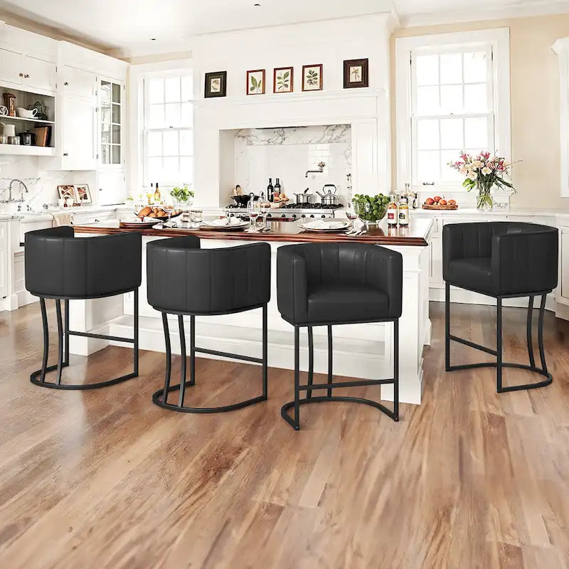 Lot de 4 tabourets de bar modernes de 66 cm avec dossier bas et cadre en métal, hauteur comptoir