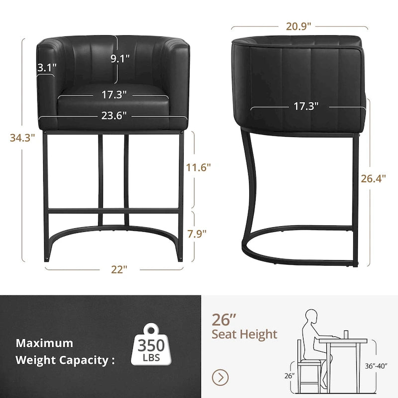 Lot de 4 tabourets de bar modernes de 66 cm avec dossier bas et cadre en métal, hauteur comptoir