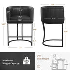 Lot de 4 tabourets de bar modernes de 66 cm avec dossier bas et cadre en métal, hauteur comptoir