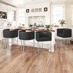 Lot de 4 tabourets de bar modernes de 66 cm avec dossier bas et cadre en métal, hauteur comptoir