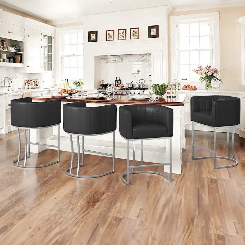 Lot de 4 tabourets de bar modernes de 66 cm avec dossier bas et cadre en métal, hauteur comptoir