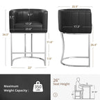 Lot de 4 tabourets de bar modernes de 66 cm avec dossier bas et cadre en métal, hauteur comptoir