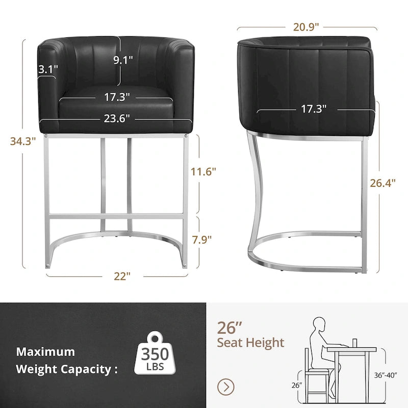 Lot de 4 tabourets de bar modernes de 66 cm avec dossier bas et cadre en métal, hauteur comptoir