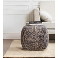 Pouf carré ottoman bleu et ivoire de 20 pouces