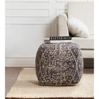 Pouf carré ottoman bleu et ivoire de 20 pouces