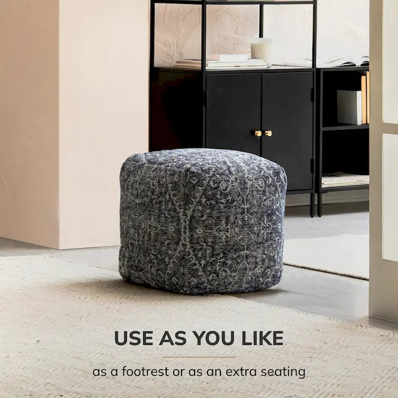 Pouf carré ottoman bleu et ivoire de 20 pouces