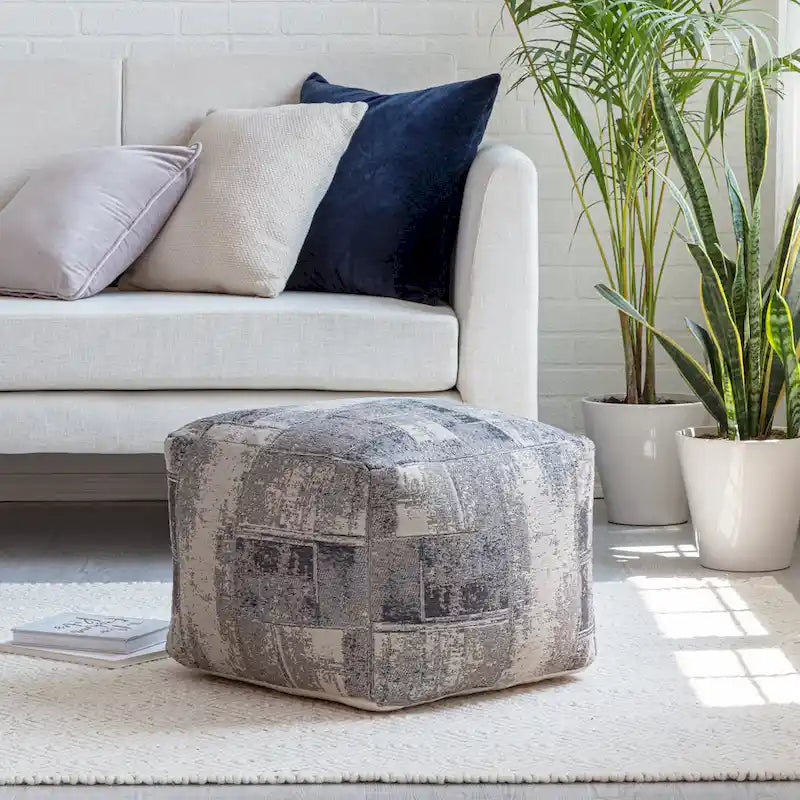 Pouf carré gris et ivoire de 55 cm