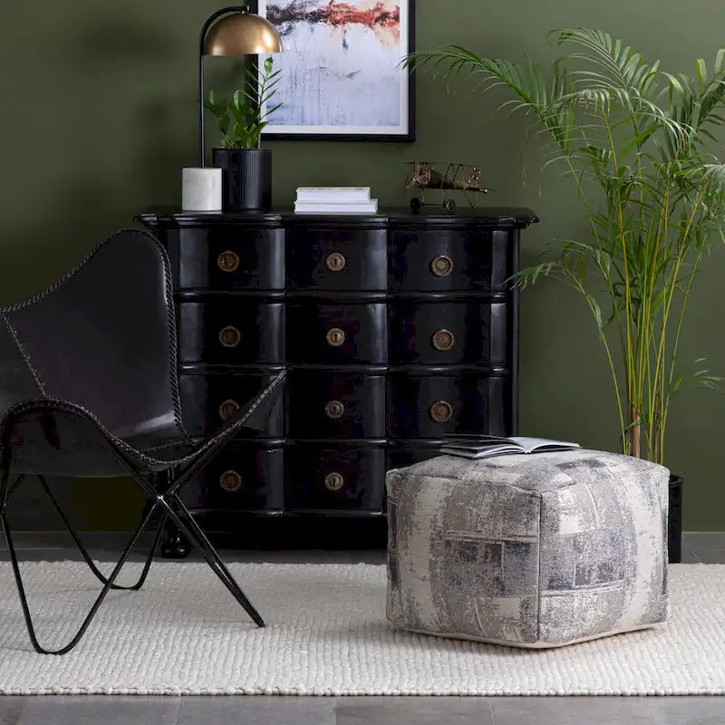 Pouf carré gris et ivoire de 55 cm