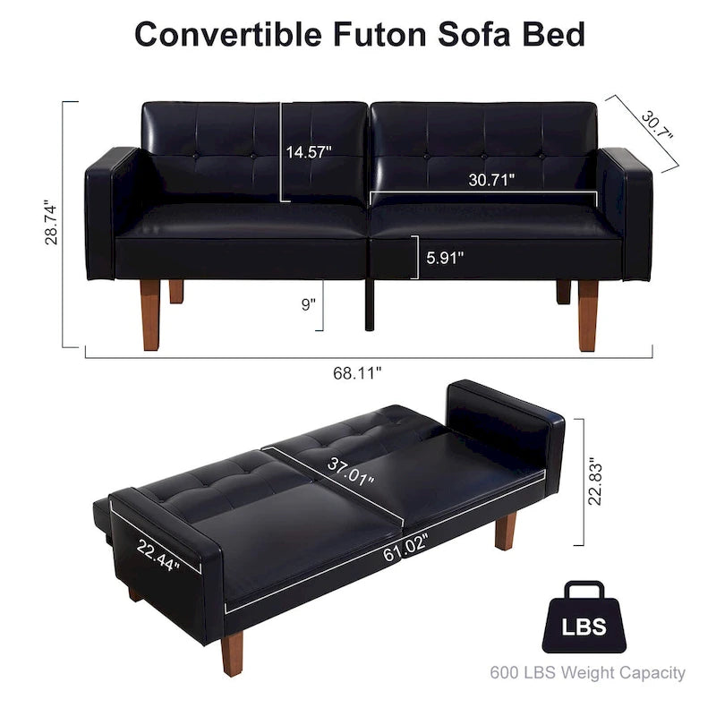 Canapé-lit futon convertible avec coussin en mousse à mémoire de forme