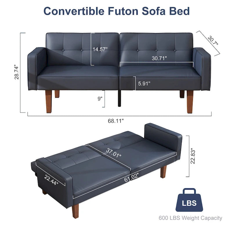 Canapé-lit futon convertible avec coussin en mousse à mémoire de forme