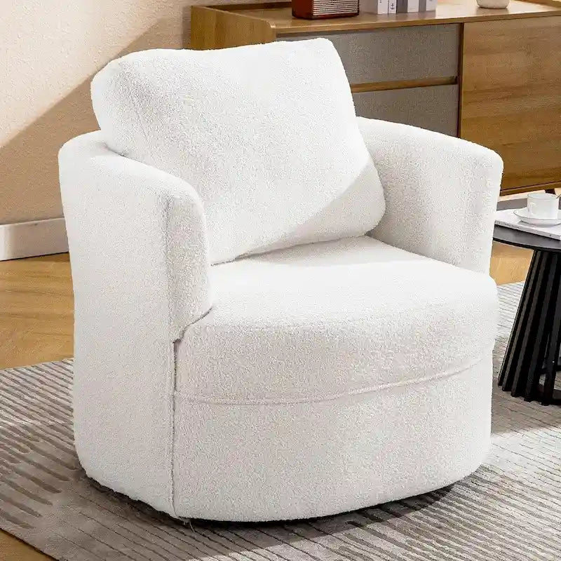 Fauteuil pivotant avec accoudoirs ronds et oreiller lombaire