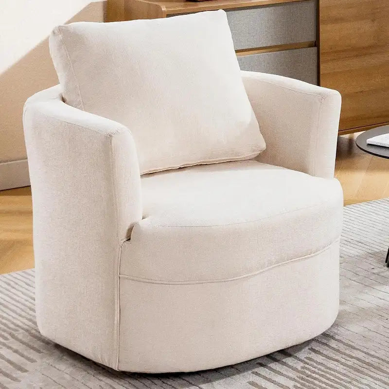 Fauteuil pivotant avec accoudoirs ronds et oreiller lombaire