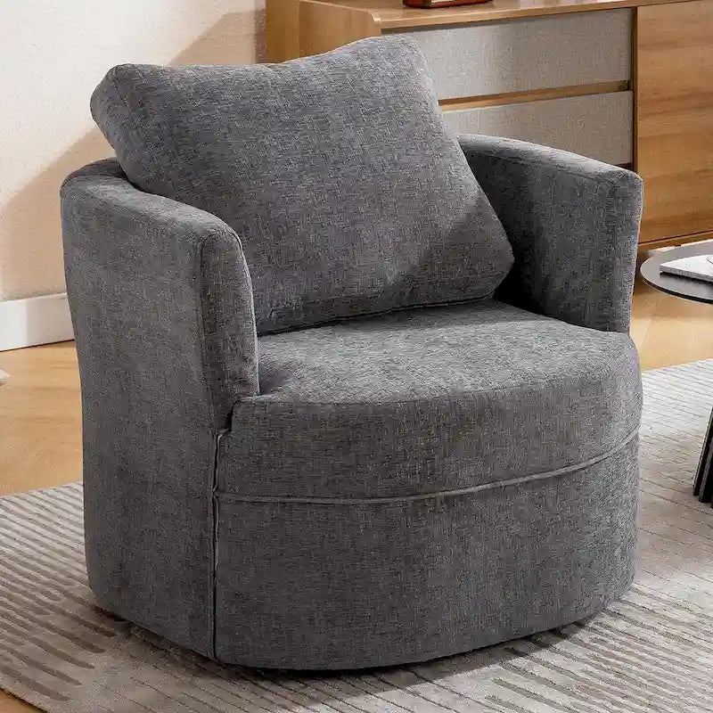 Fauteuil pivotant avec accoudoirs ronds et oreiller lombaire