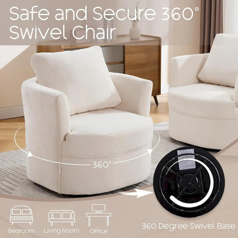 Fauteuil pivotant avec accoudoirs ronds et oreiller lombaire