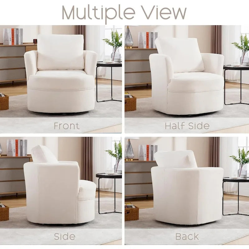 Fauteuil pivotant avec accoudoirs ronds et oreiller lombaire