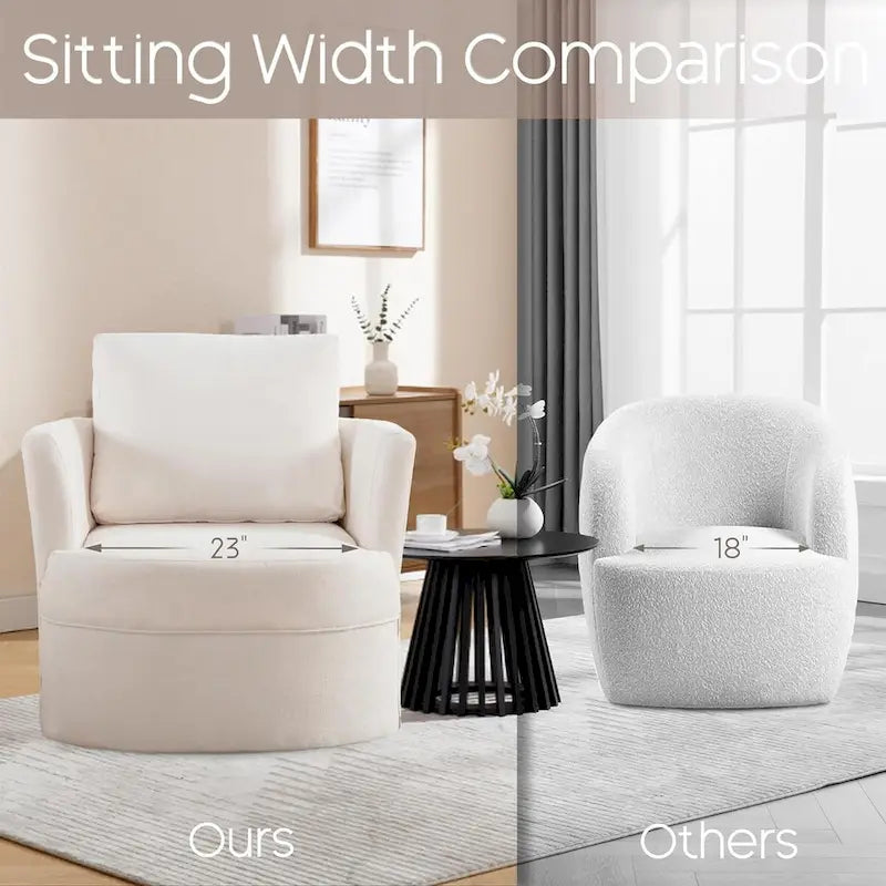 Fauteuil pivotant avec accoudoirs ronds et oreiller lombaire
