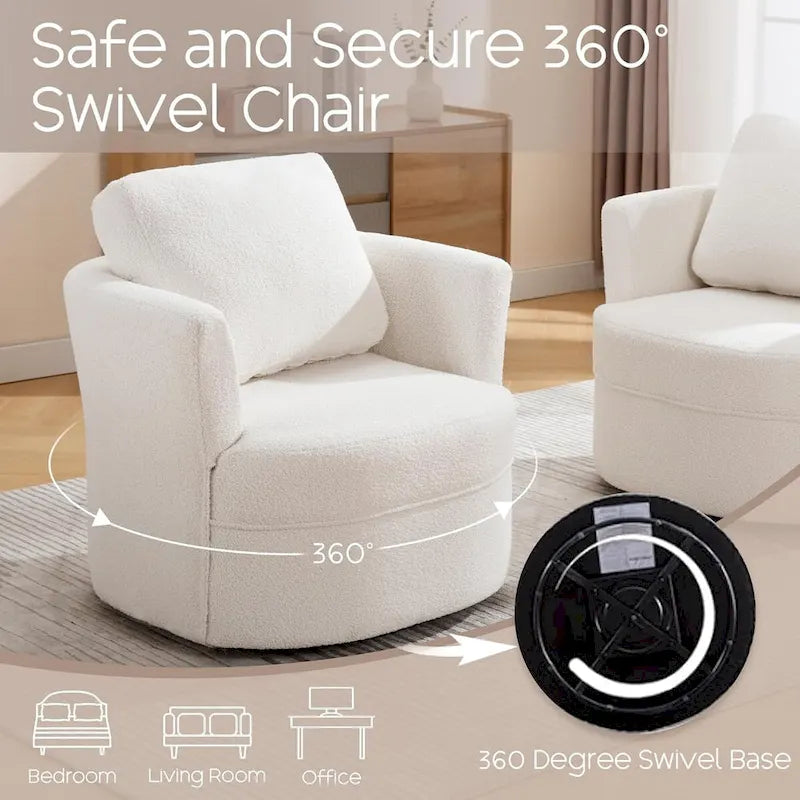 Fauteuil pivotant avec accoudoirs ronds et oreiller lombaire