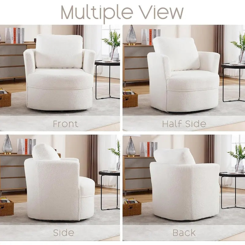Fauteuil pivotant avec accoudoirs ronds et oreiller lombaire