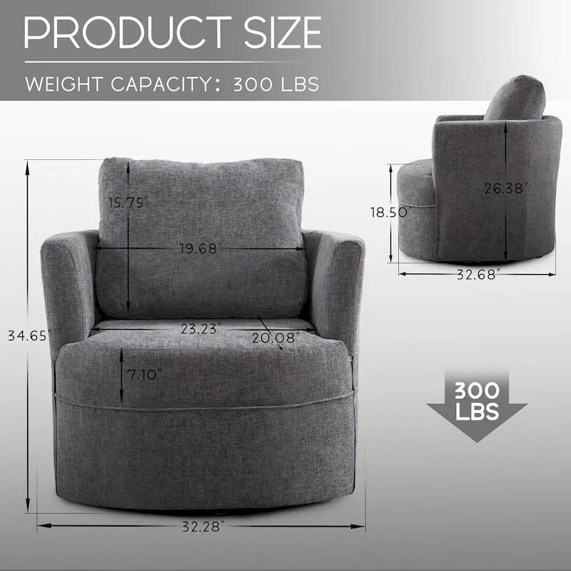 Fauteuil pivotant avec accoudoirs ronds et oreiller lombaire