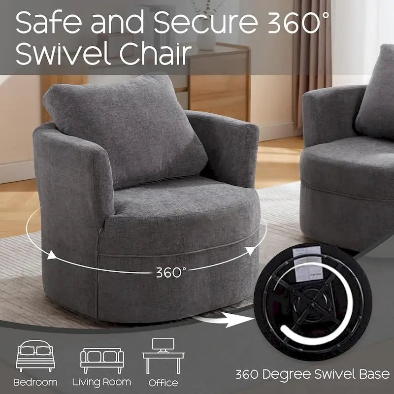 Fauteuil pivotant avec accoudoirs ronds et oreiller lombaire