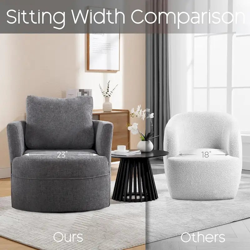 Fauteuil pivotant avec accoudoirs ronds et oreiller lombaire