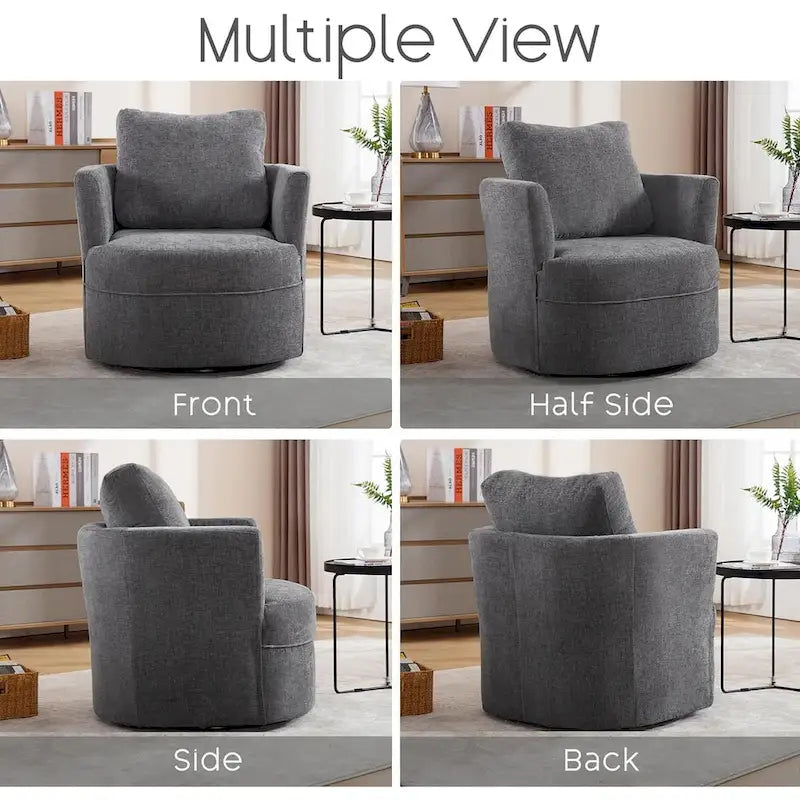Fauteuil pivotant avec accoudoirs ronds et oreiller lombaire