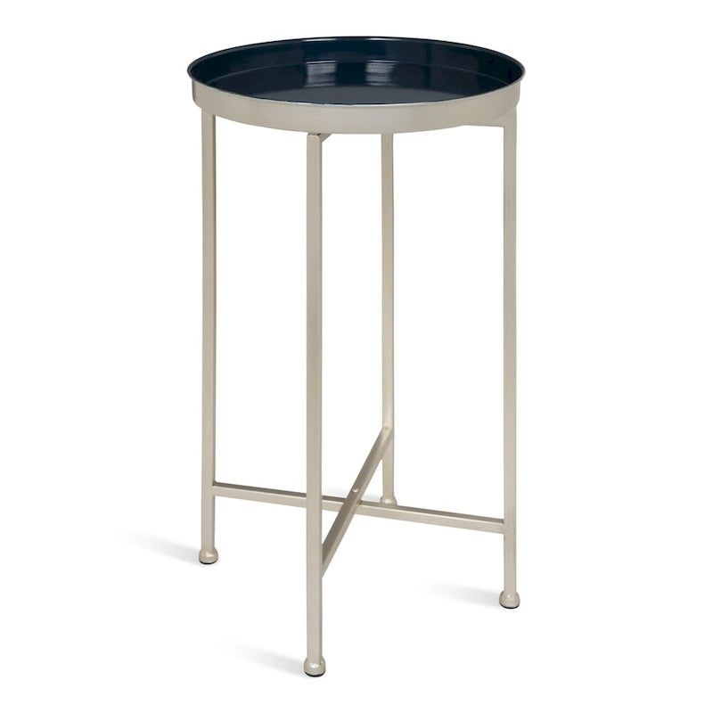 Table pliante de service ronde en métal avec base argentée