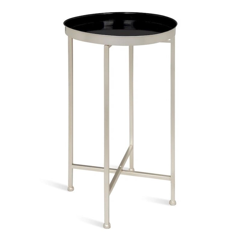 Table pliante de service ronde en métal avec base argentée