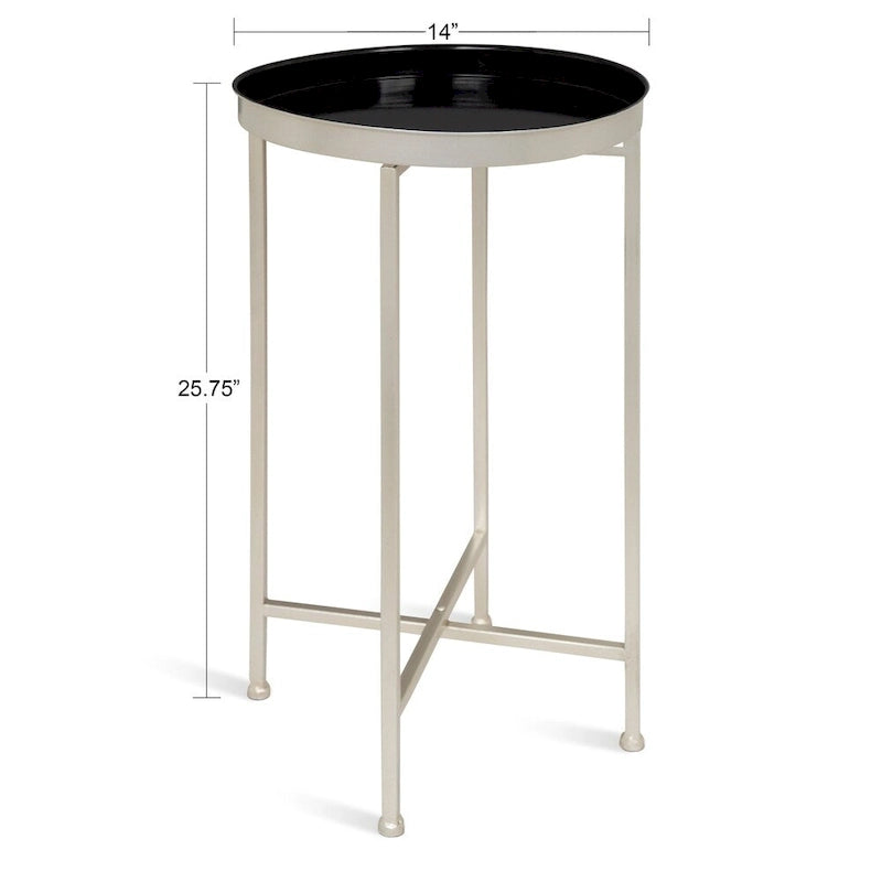 Table pliante de service ronde en métal avec base argentée