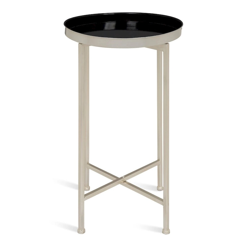 Table pliante de service ronde en métal avec base argentée