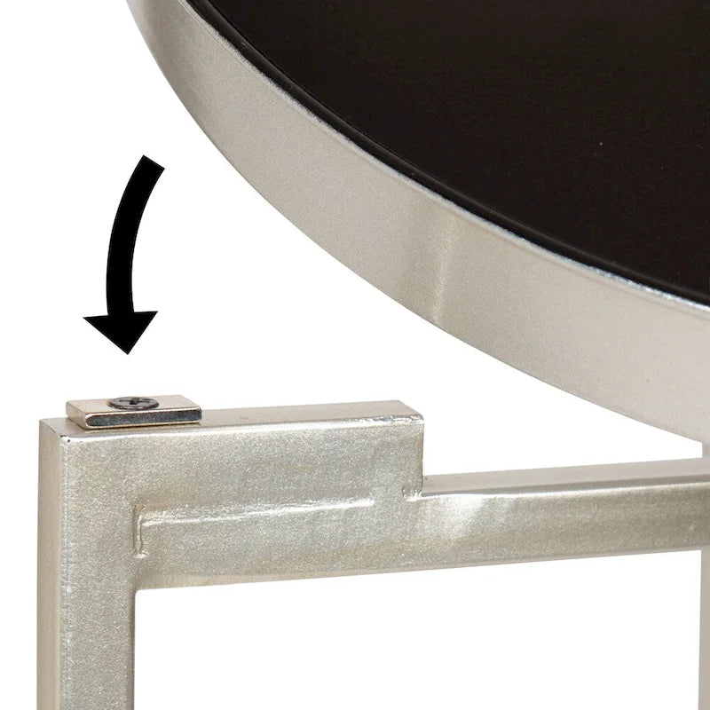Table pliante de service ronde en métal avec base argentée