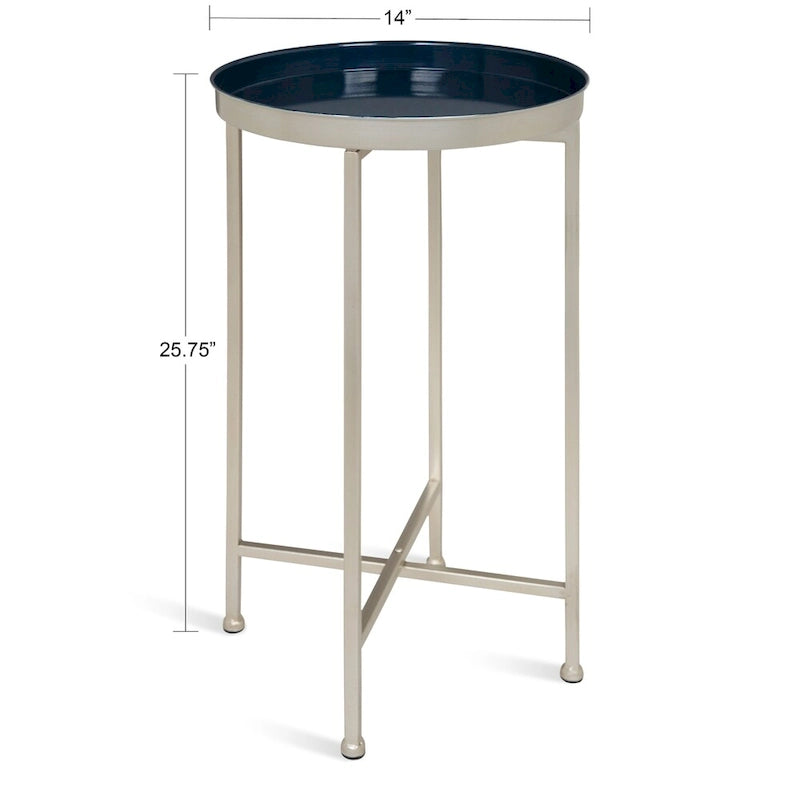 Table pliante de service ronde en métal avec base argentée