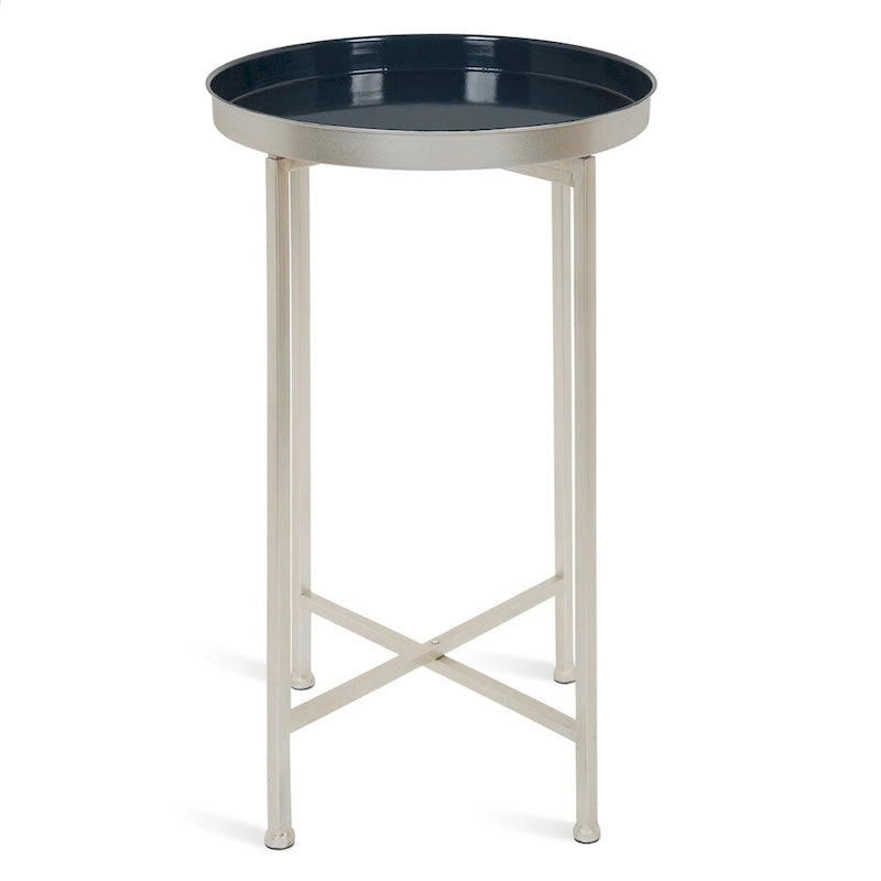 Table pliante de service ronde en métal avec base argentée