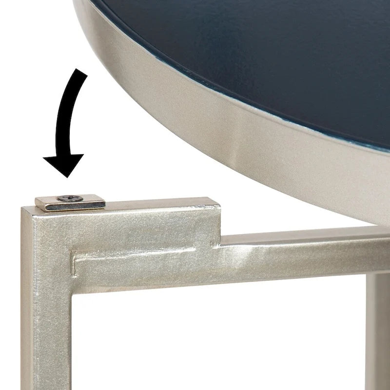 Table pliante de service ronde en métal avec base argentée