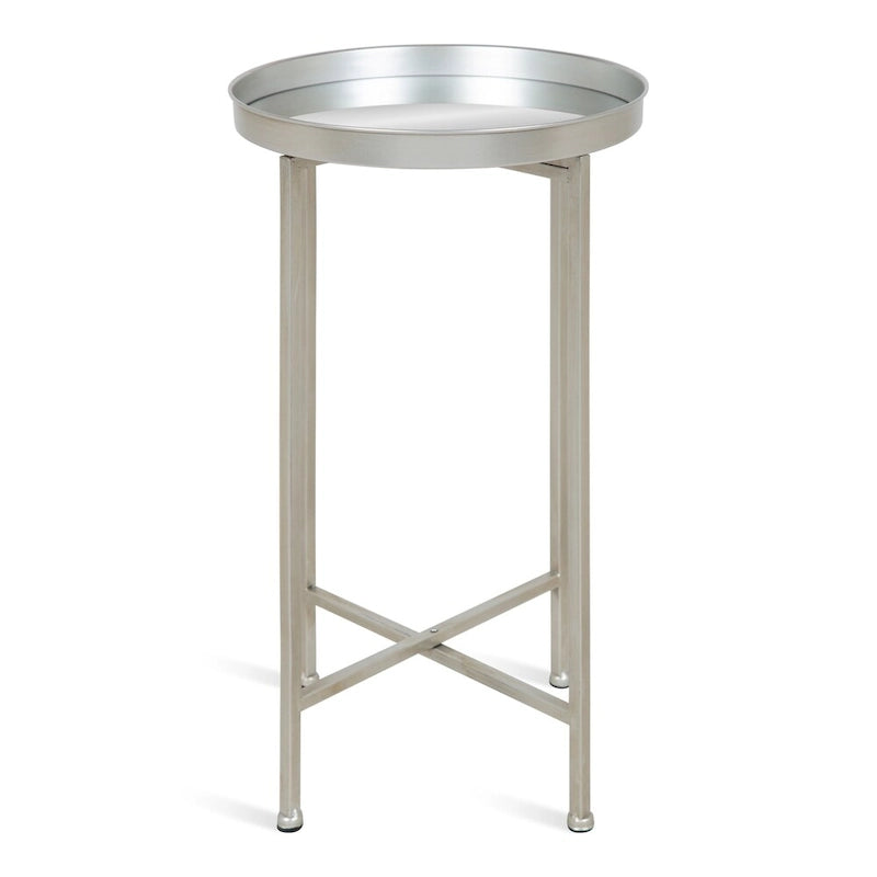 Table pliante de service ronde en métal avec base argentée