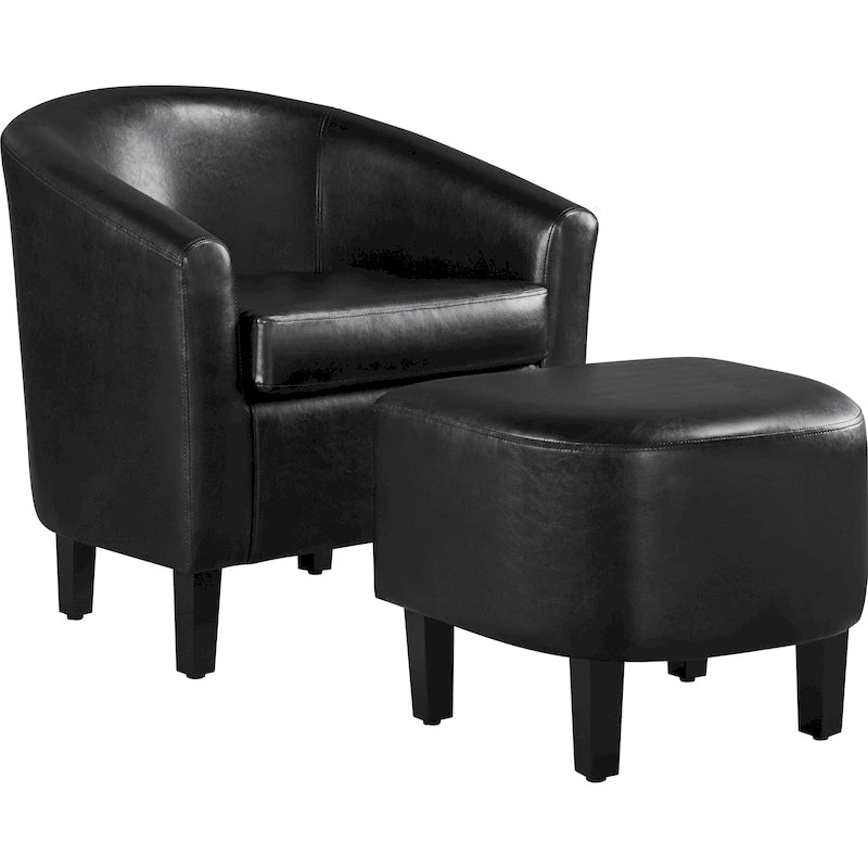 Fauteuil Club en Similicuir et Son Repose-pieds