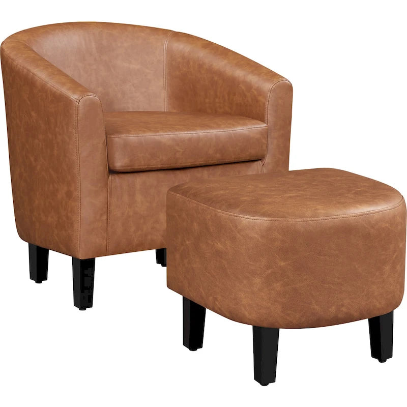 Fauteuil Club en Similicuir et Son Repose-pieds