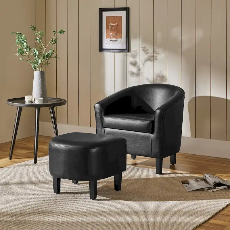 Fauteuil Club en Similicuir et Son Repose-pieds