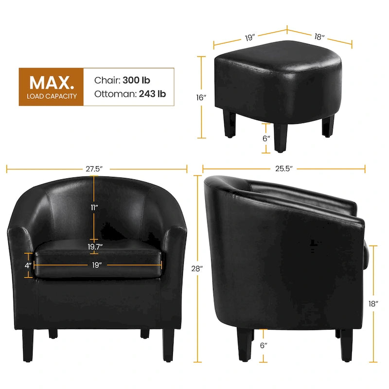 Fauteuil Club en Similicuir et Son Repose-pieds