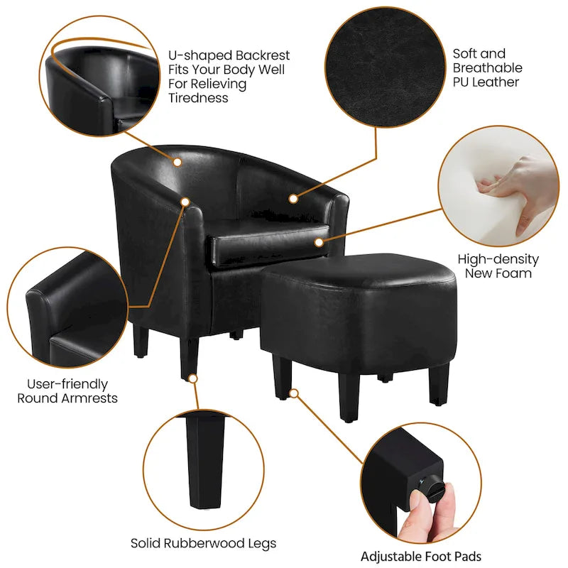 Fauteuil Club en Similicuir et Son Repose-pieds