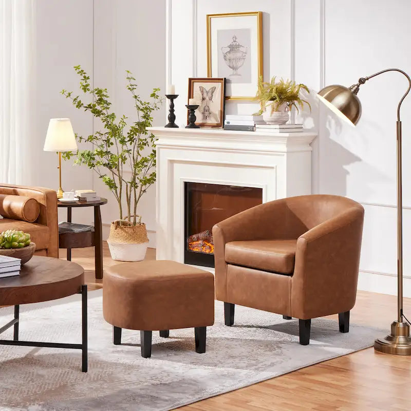 Fauteuil Club en Similicuir et Son Repose-pieds