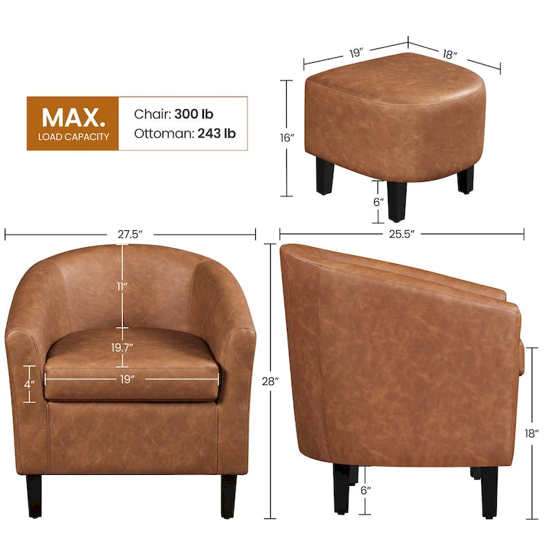 Fauteuil Club en Similicuir et Son Repose-pieds