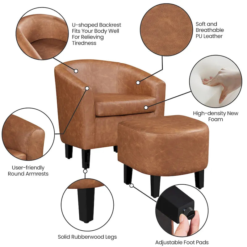 Fauteuil Club en Similicuir et Son Repose-pieds